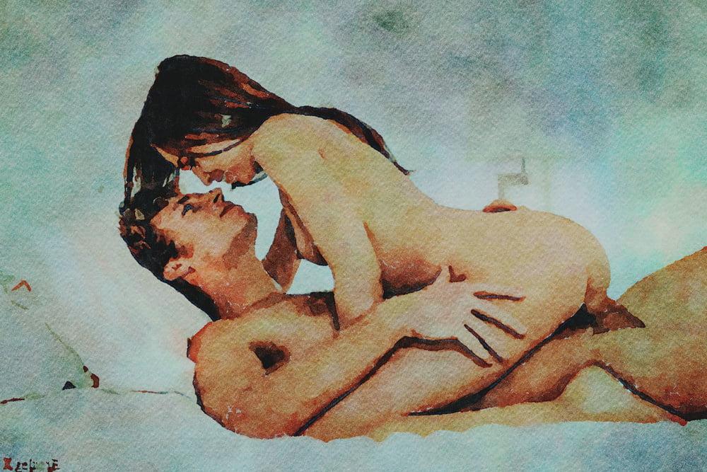 25P Erotic Digital Watercolor 61 - Riley Reid Lovemaking