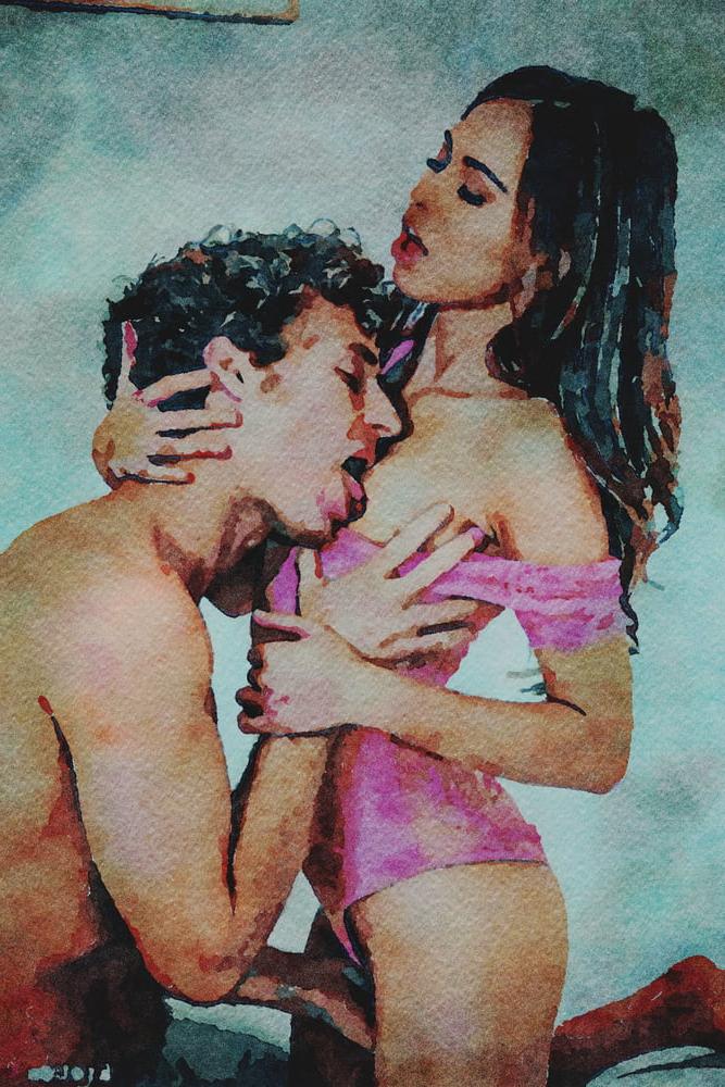 25P Erotic Digital Watercolor 61 - Riley Reid Lovemaking