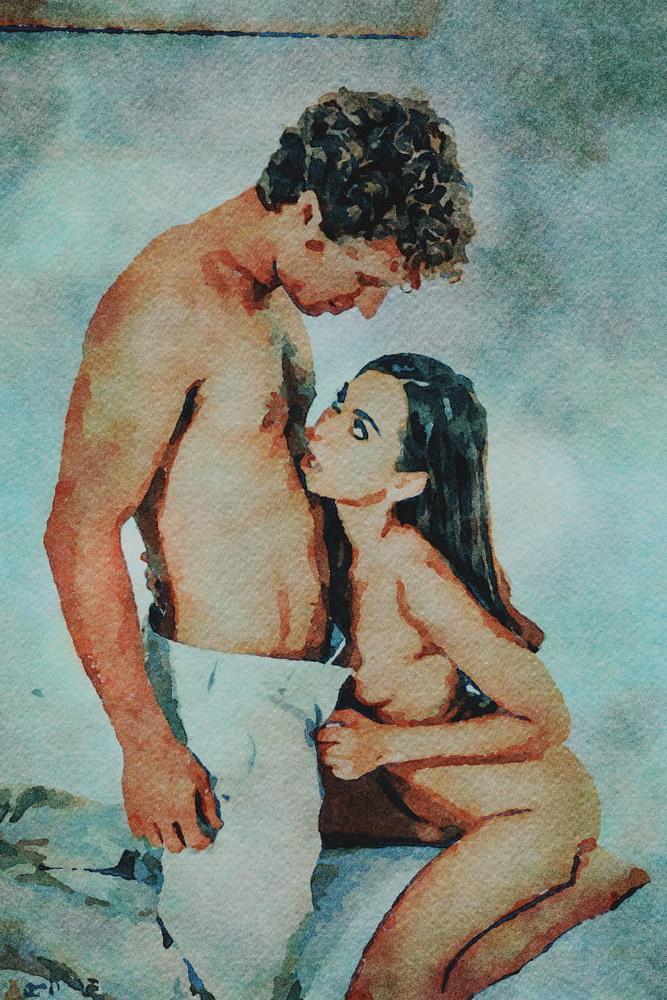 25P Erotic Digital Watercolor 61 - Riley Reid Lovemaking