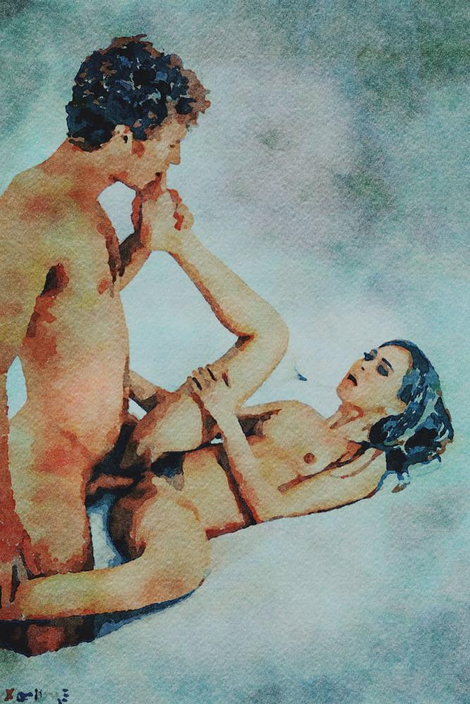 25P Erotic Digital Watercolor 61 - Riley Reid Lovemaking