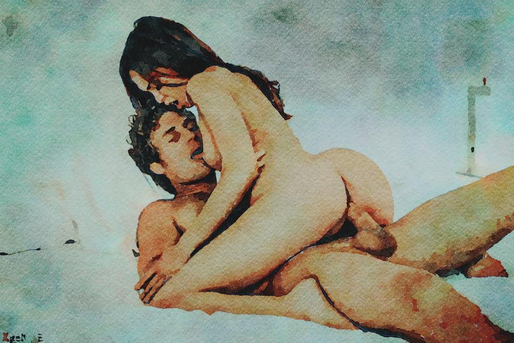 25P Erotic Digital Watercolor 61 - Riley Reid Lovemaking
