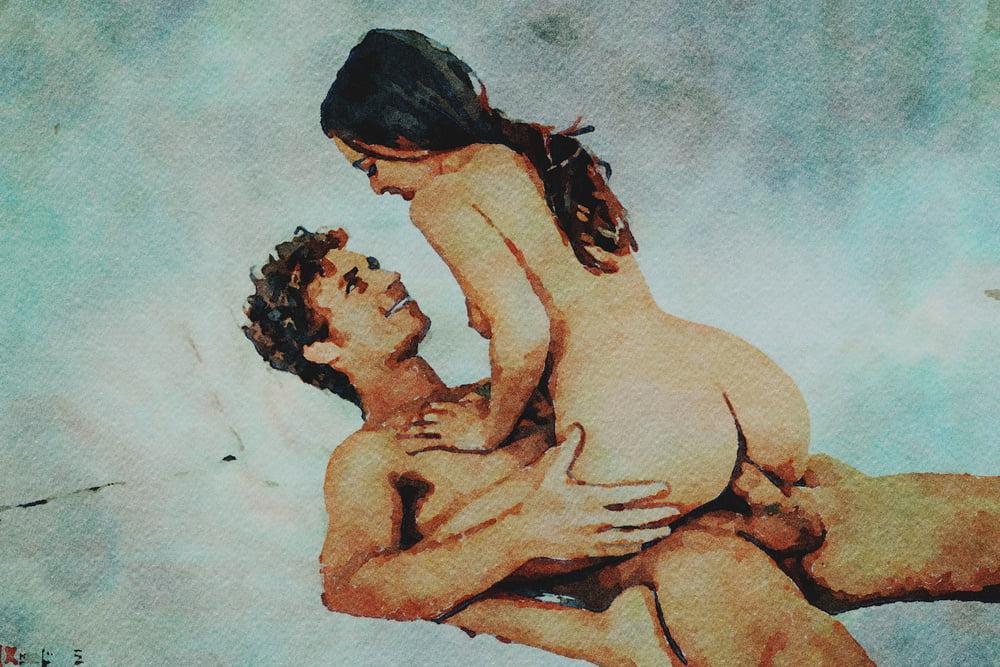 25P Erotic Digital Watercolor 61 - Riley Reid Lovemaking