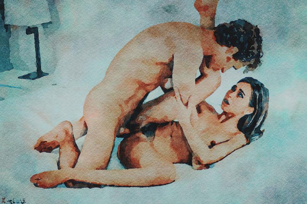 25P Erotic Digital Watercolor 61 - Riley Reid Lovemaking