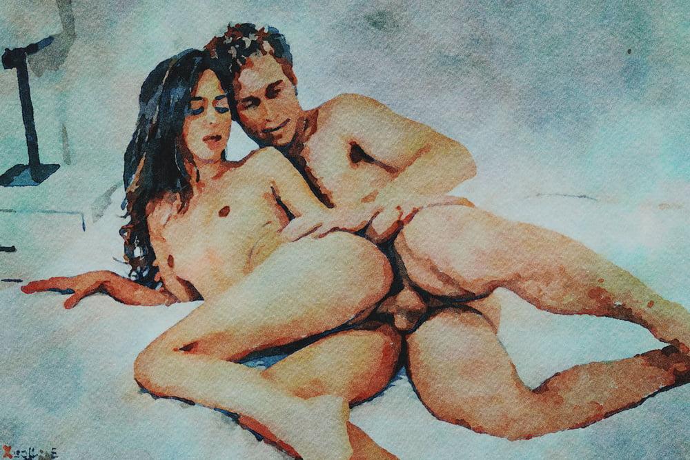 25P Erotic Digital Watercolor 61 - Riley Reid Lovemaking