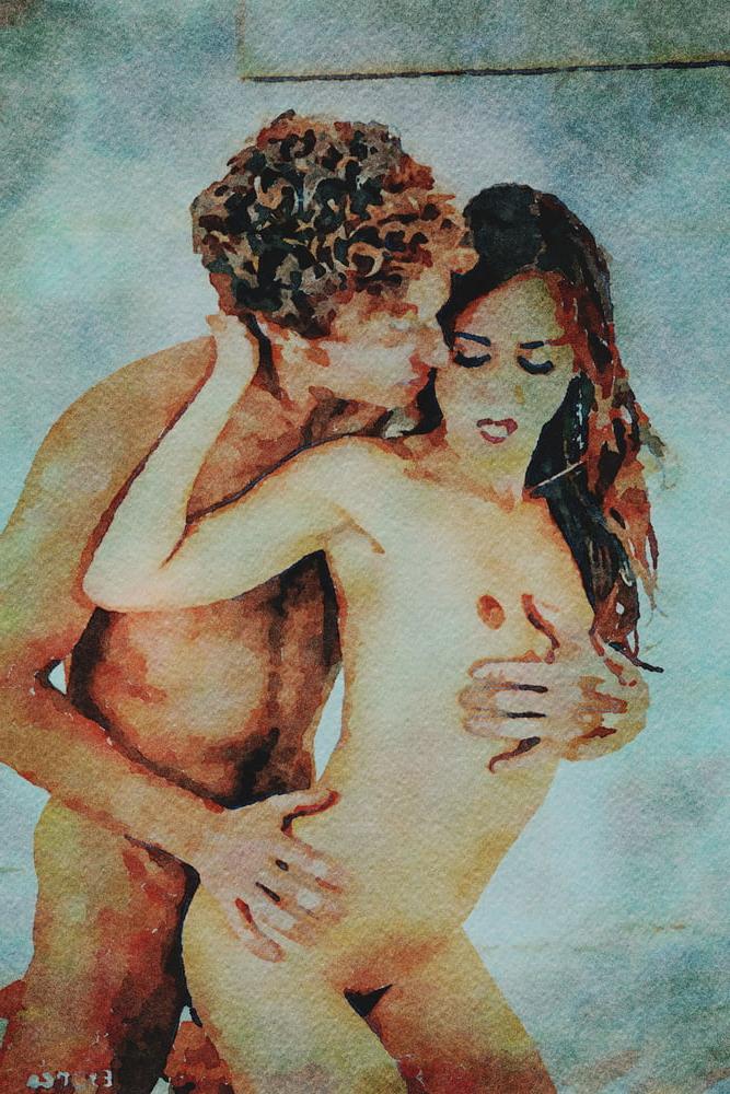 25P Erotic Digital Watercolor 61 - Riley Reid Lovemaking