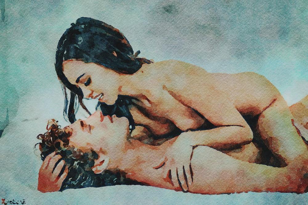 25P Erotic Digital Watercolor 61 - Riley Reid Lovemaking