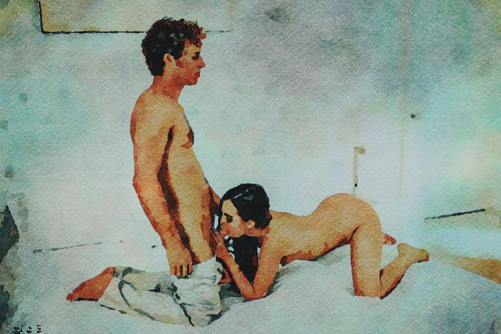 25P Erotic Digital Watercolor 61 - Riley Reid Lovemaking