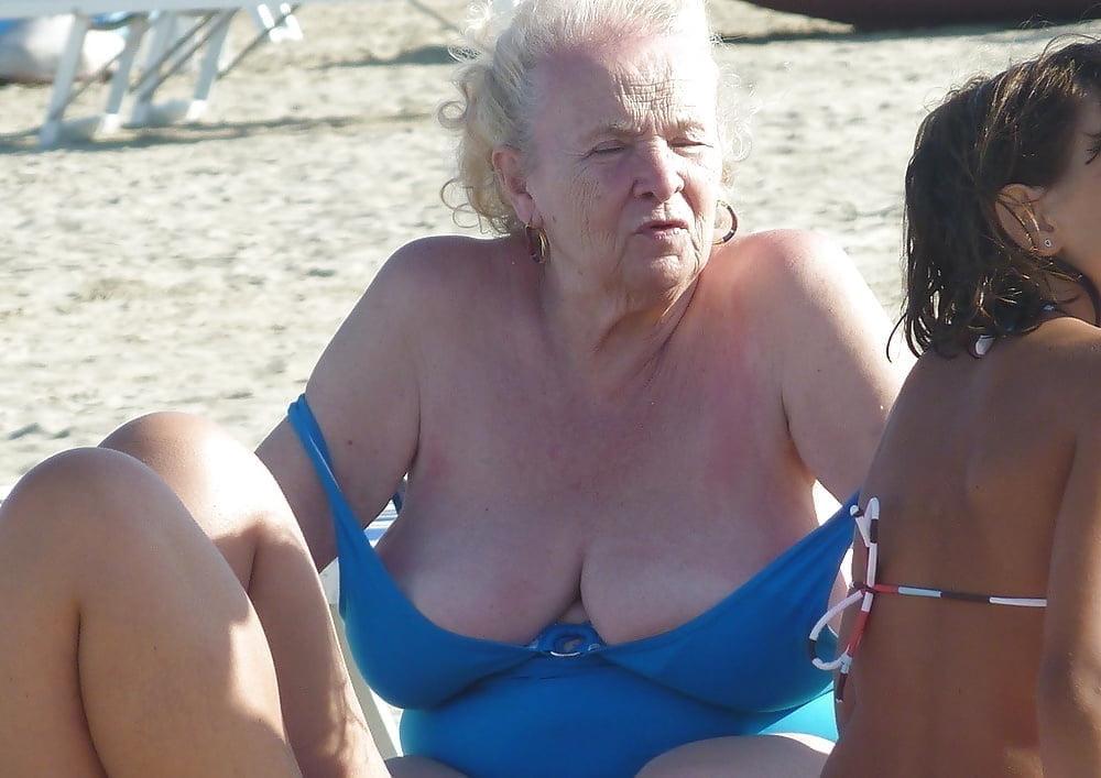 25P Granny big boobs beach 2