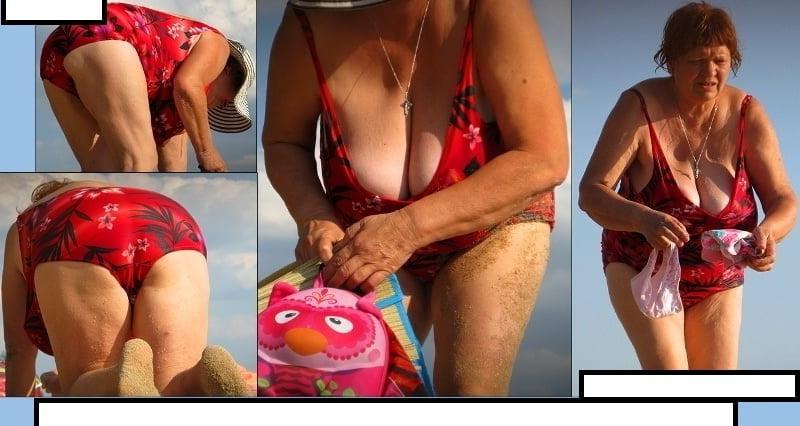 25P Granny big boobs beach 2