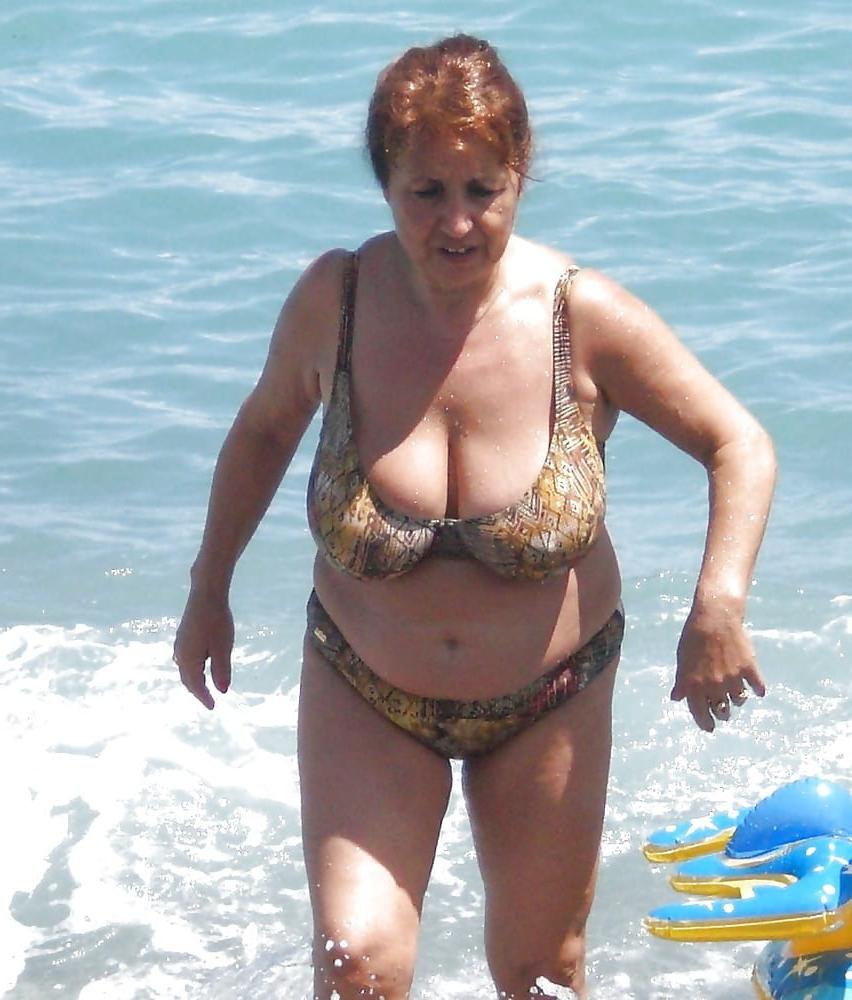 25P Granny big boobs beach 2