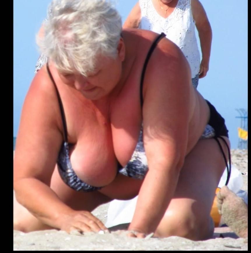 25P Granny big boobs beach 2