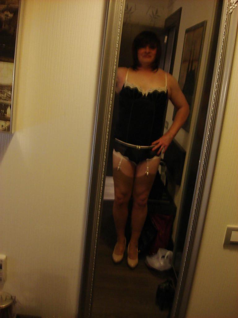 16P Brown Basque Neutral Stockings and Heels
