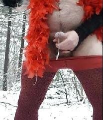 25P Red hot crossdresser strips and shoots a big load
