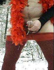 25P Red hot crossdresser strips and shoots a big load