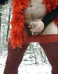 25P Red hot crossdresser strips and shoots a big load