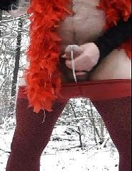 25P Red hot crossdresser strips and shoots a big load