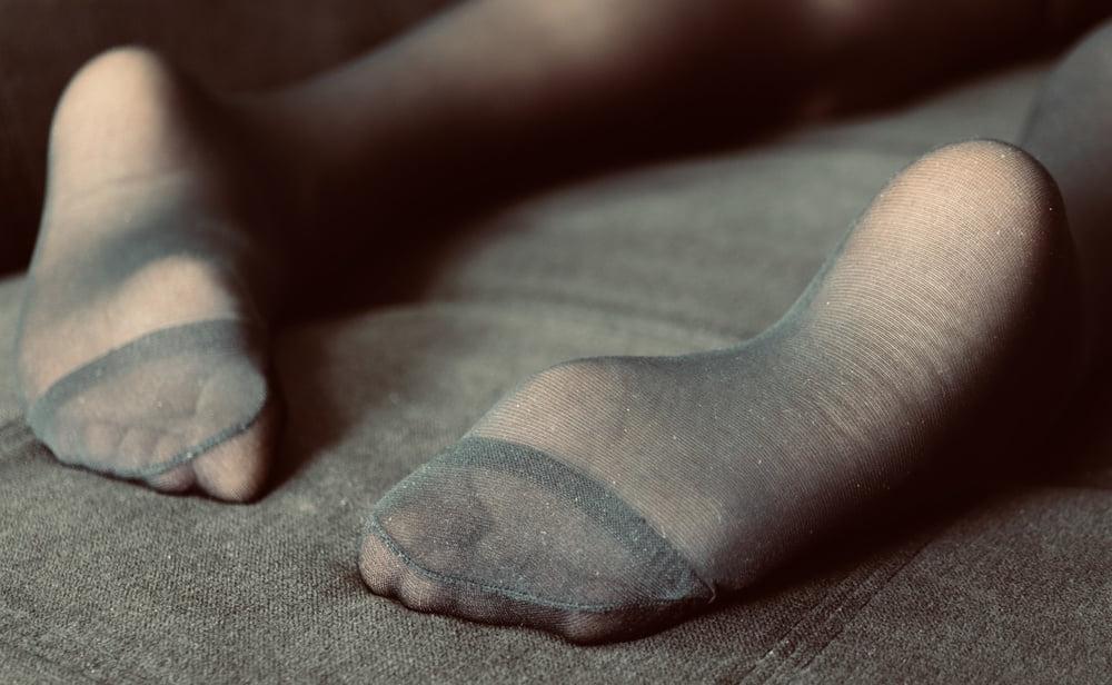 25P Exhibition Valentine's day cuissardes bas nylon cum on feet