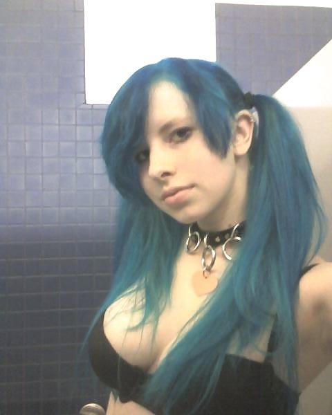 15P Bluehaired emo with big tits