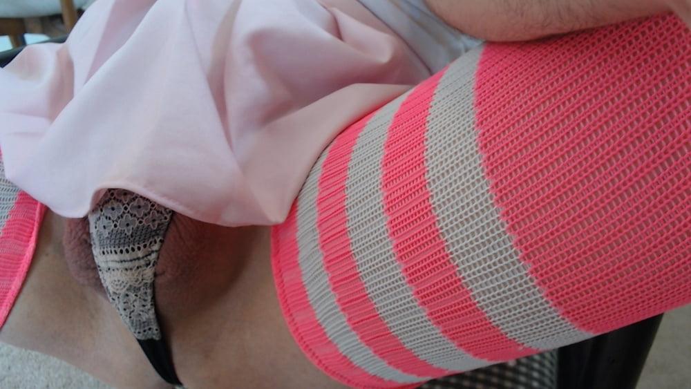 5P My big cock in slutty pink mini skirt &amp; black lacy panties!