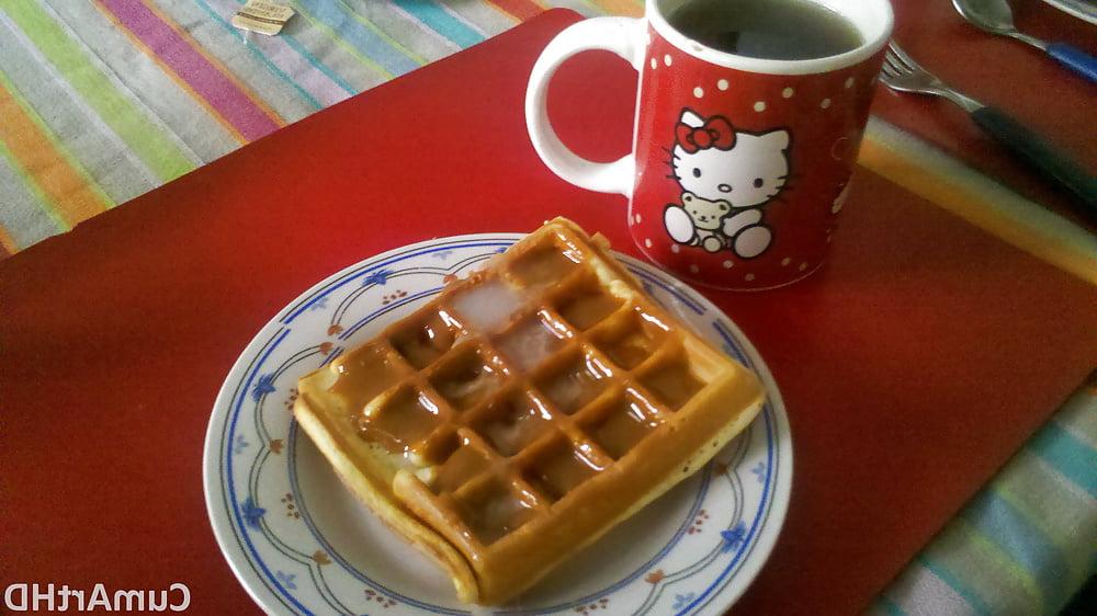 5P Cum on food! Waffle with milk caramel &amp; cum (from 2012)