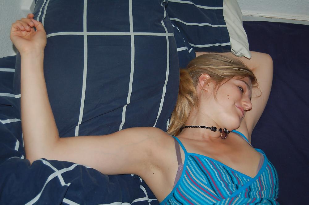 25P Blonde in black stockings