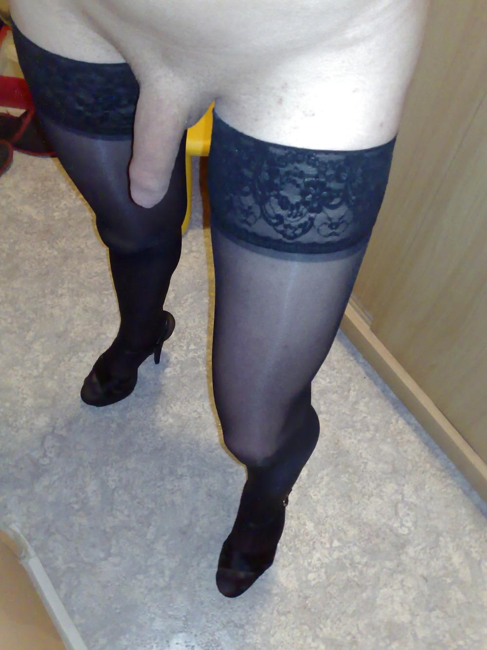 25P Silky black stockings & black high heels