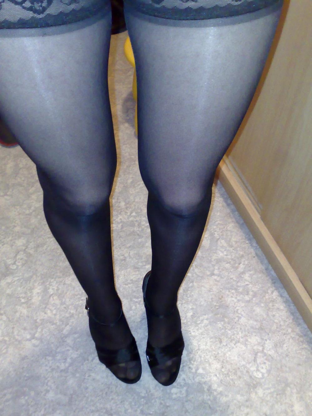 25P Silky black stockings & black high heels