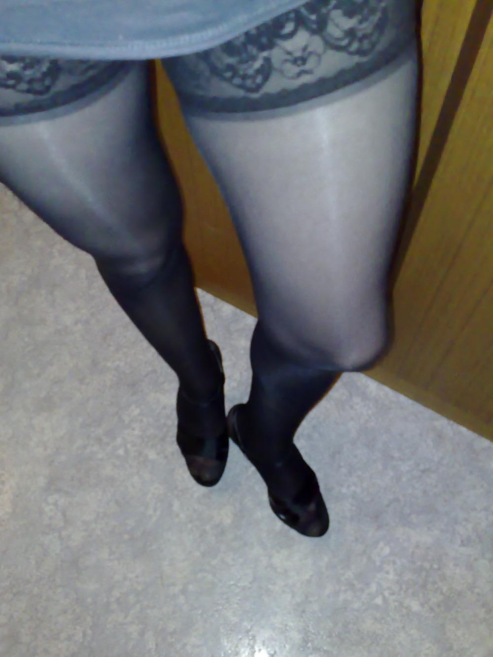 25P Silky black stockings & black high heels