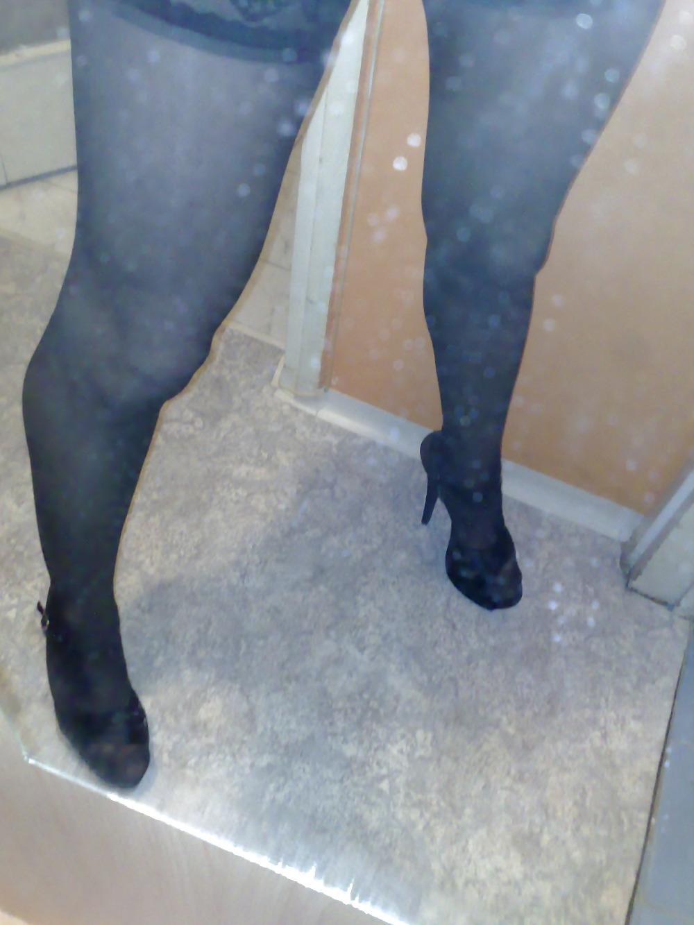 25P Silky black stockings & black high heels