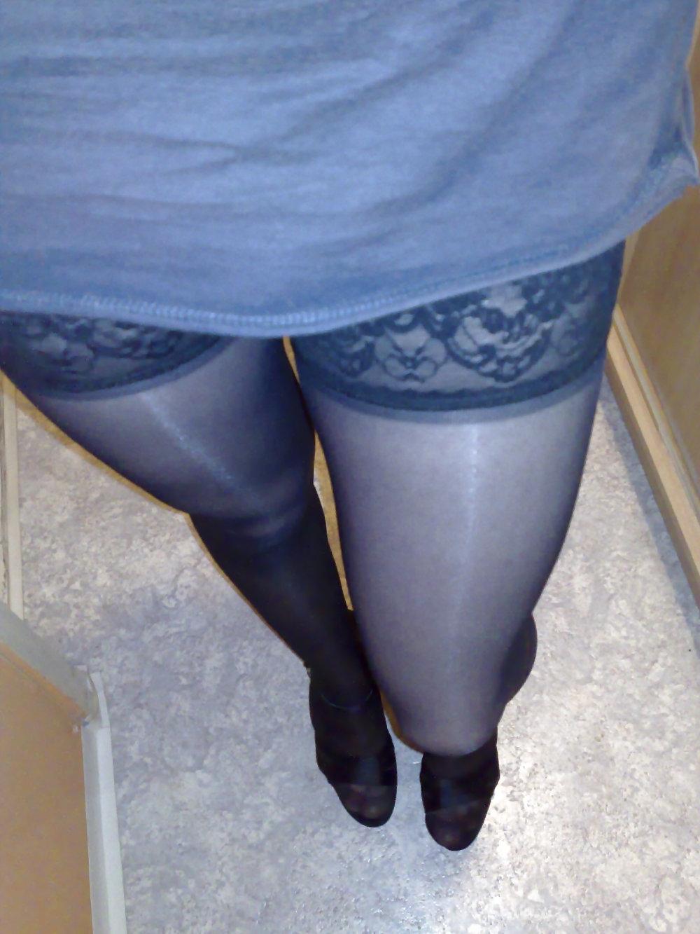 25P Silky black stockings & black high heels