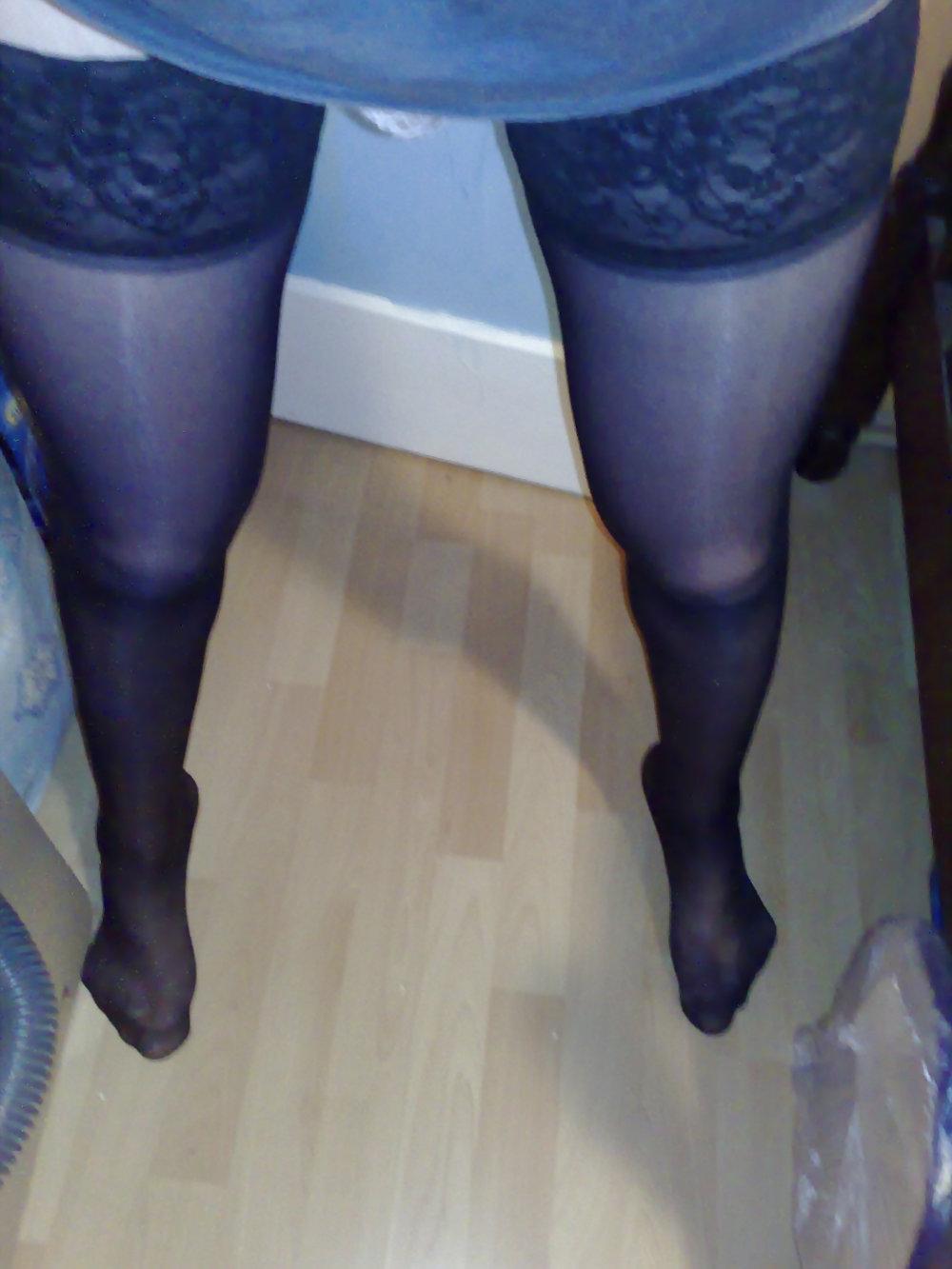25P Silky black stockings & black high heels