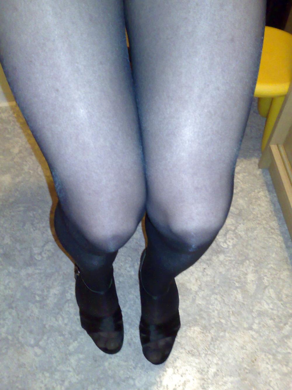 25P Silky black stockings & black high heels