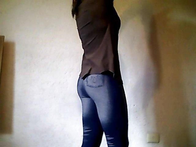 12P Cute crossdresser in leggin jeans
