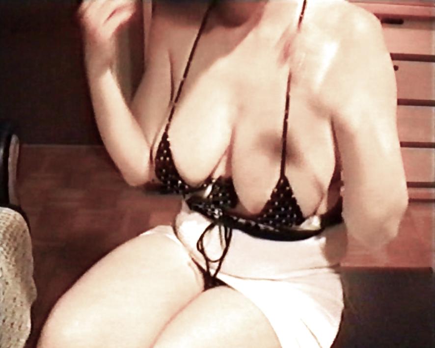 10P SAG - Babe's Big Voluptuous Boobs White Mini Dot Bikini 30