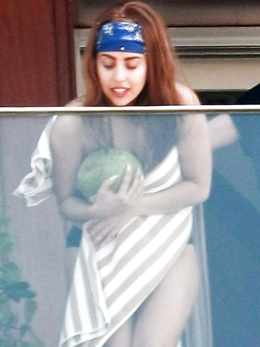 19P Lady Gaga Goes Nearly Nude on Hotel Balcony