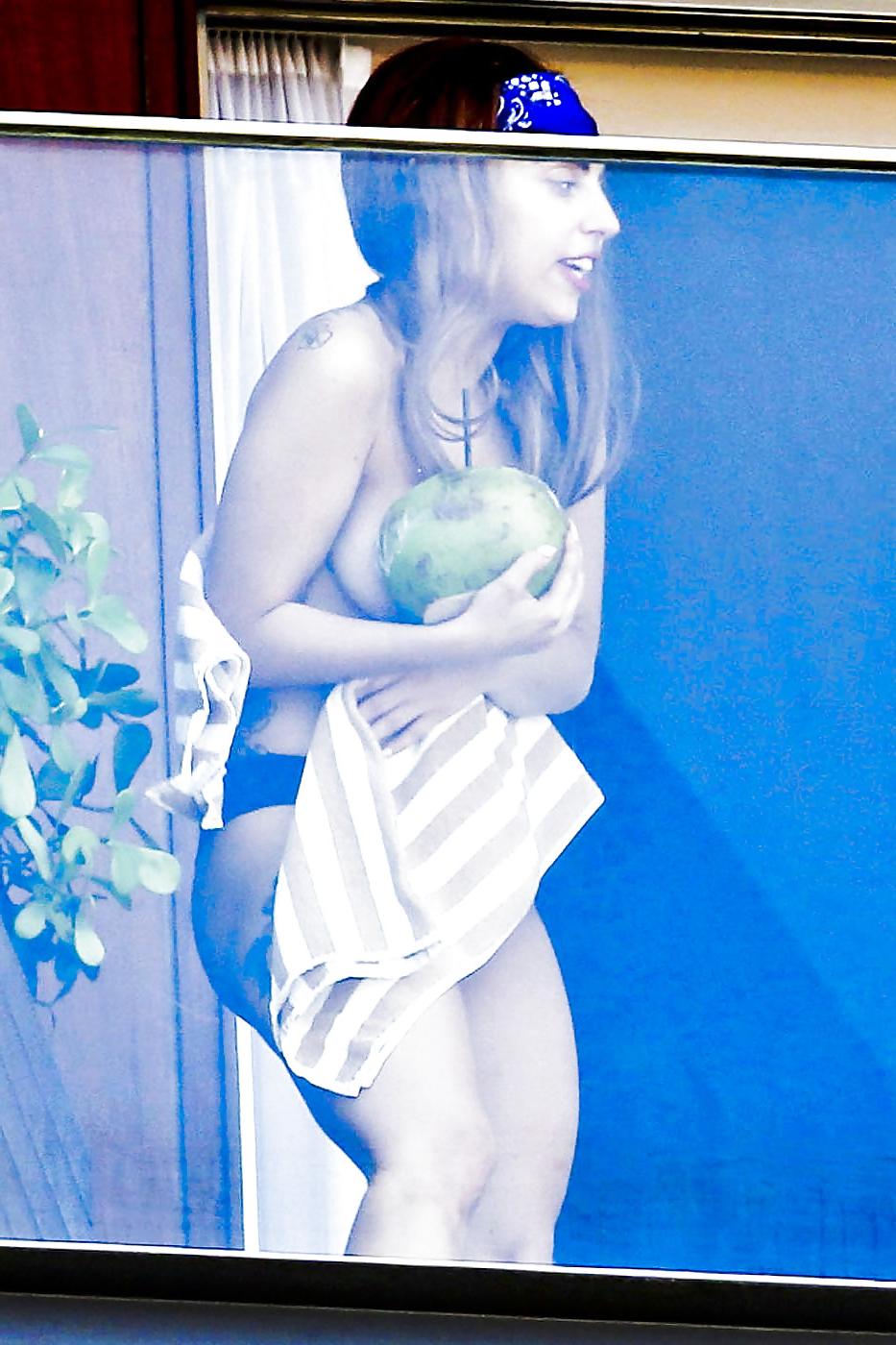 19P Lady Gaga Goes Nearly Nude on Hotel Balcony