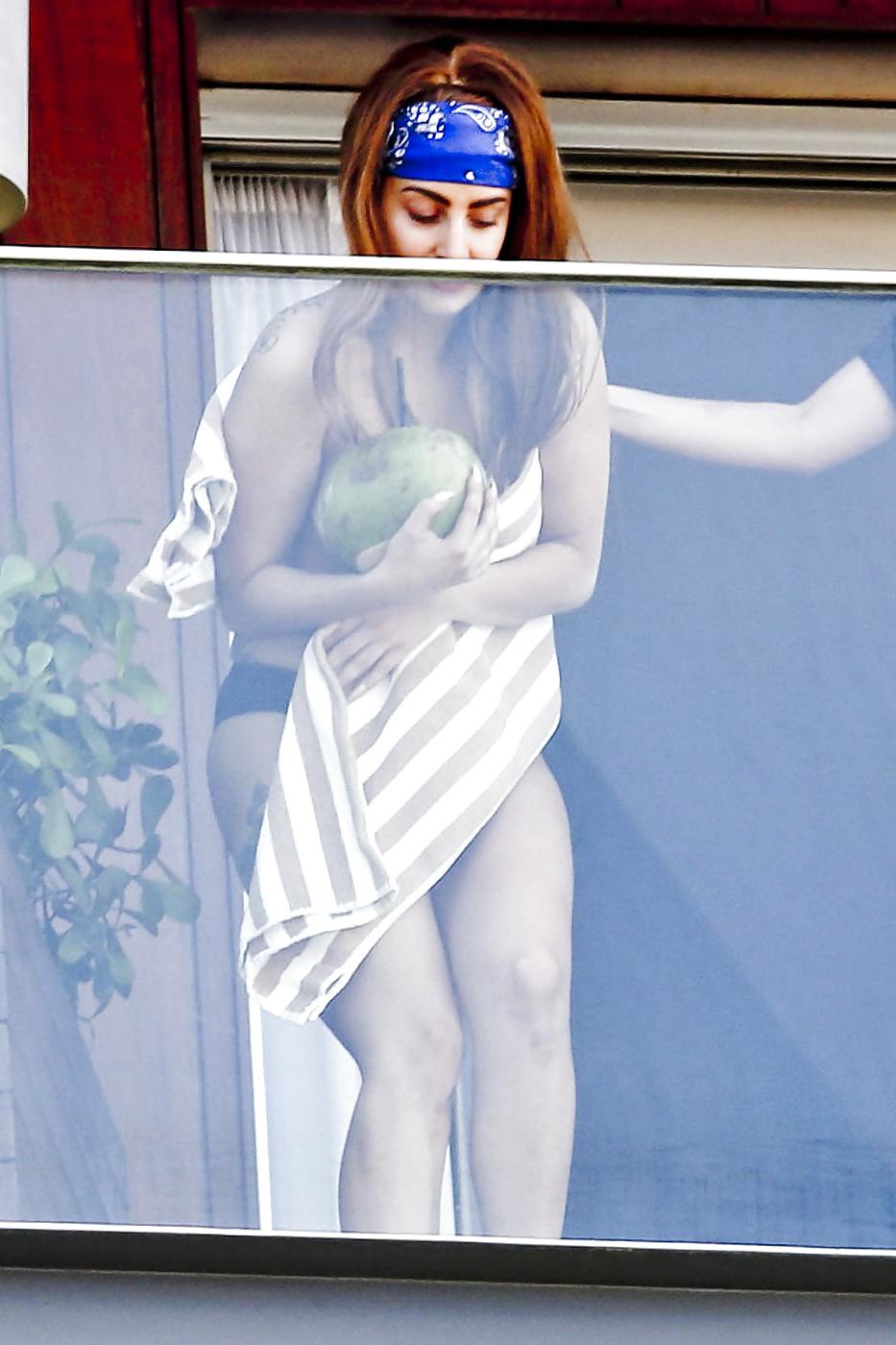 19P Lady Gaga Goes Nearly Nude on Hotel Balcony