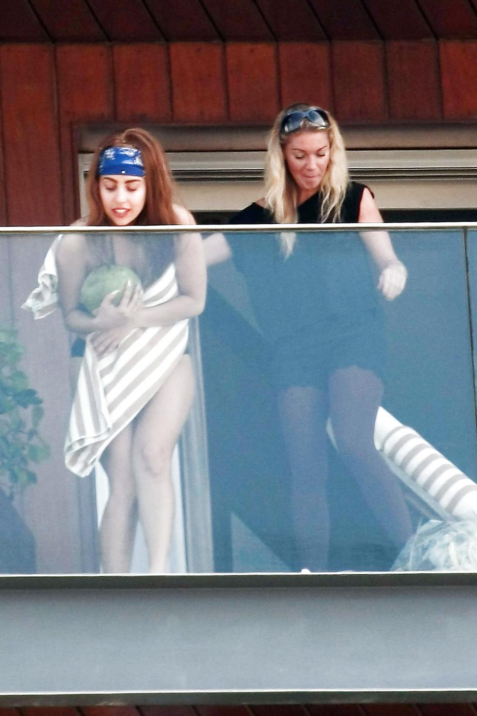 19P Lady Gaga Goes Nearly Nude on Hotel Balcony