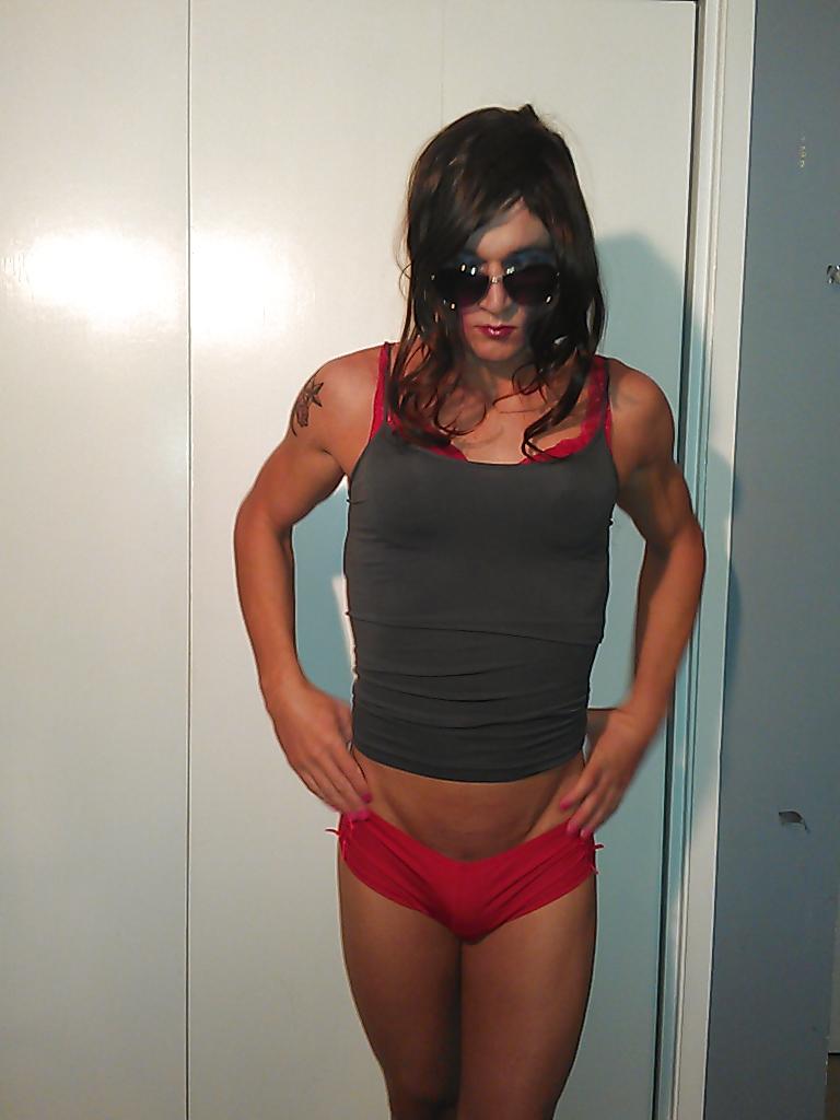 23P Crossdresser Brianna in Gray and Red