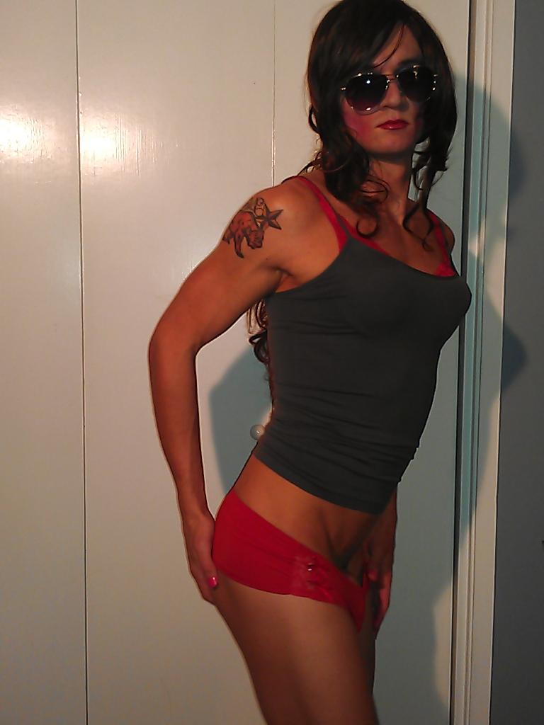 23P Crossdresser Brianna in Gray and Red