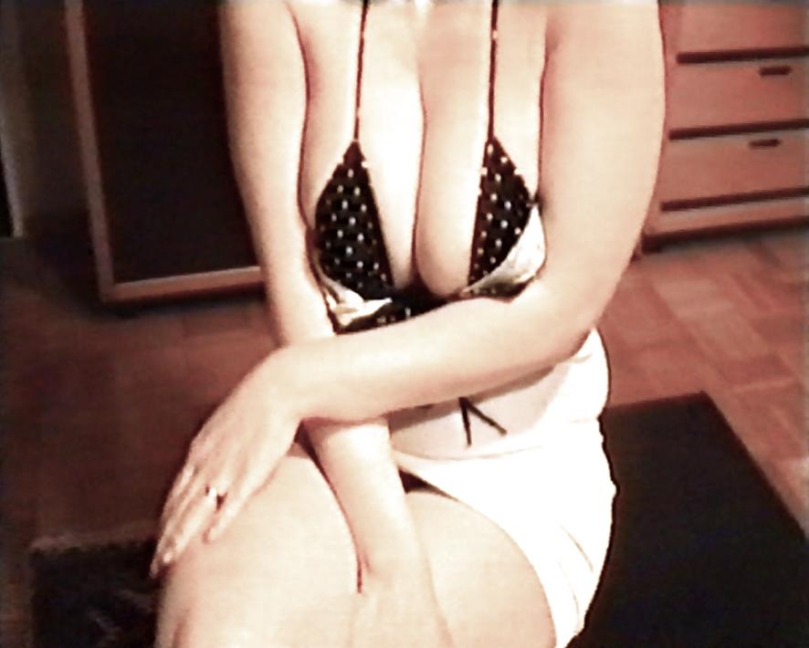 10P SAG - Babe's Big Voluptuous Boobs White Mini Dot Bikini 23
