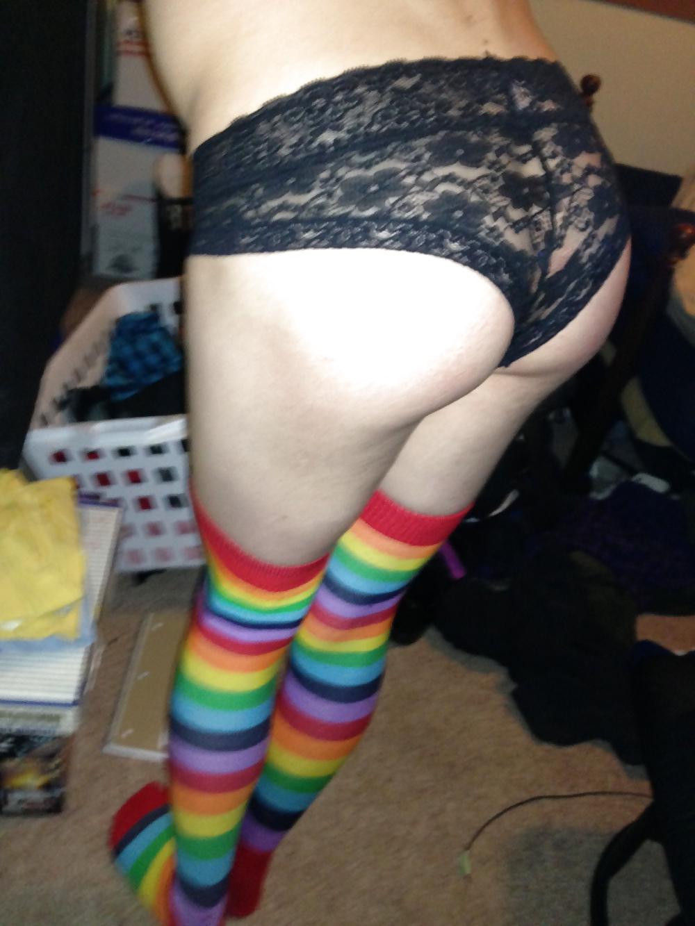 6P Cute Crossdresser with Round Ass in Socks