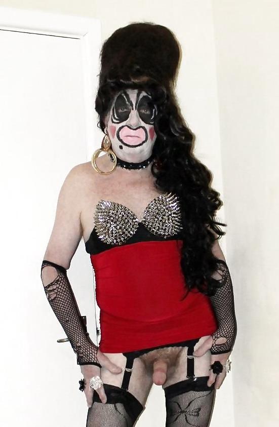 10P Brunette in red stud dress
