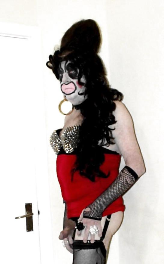 10P Brunette in red stud dress