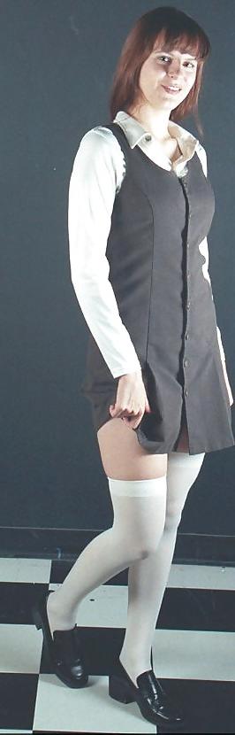 25P Redhead in white stockings