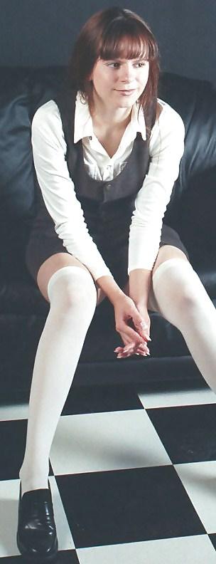 25P Redhead in white stockings