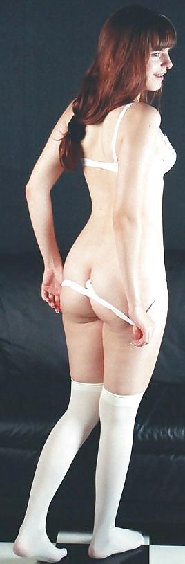 25P Redhead in white stockings