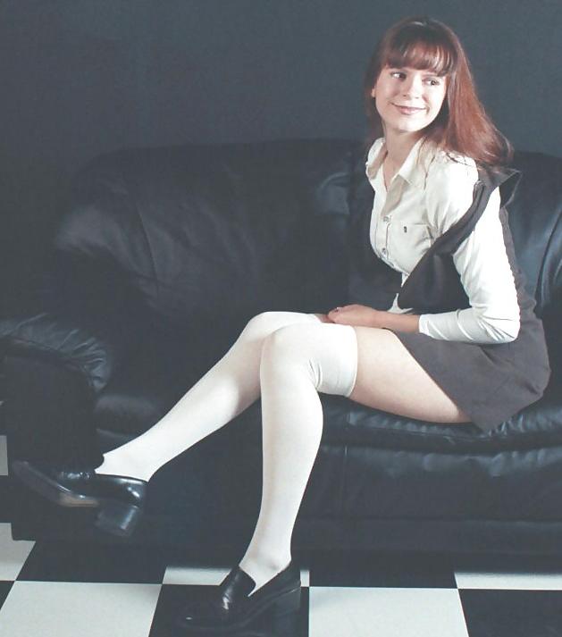 25P Redhead in white stockings