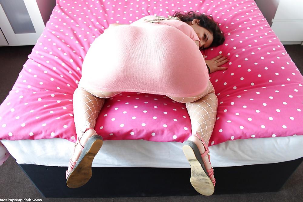6P Fishnets huge ass pink dress booty thong big butt tease