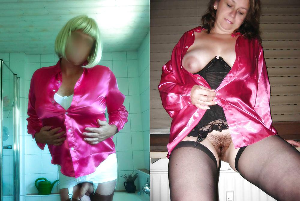 22P Crossdresser wearing Satin Blouse